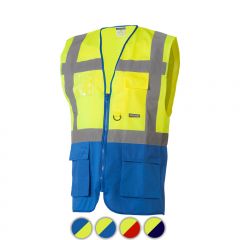 Reflectievest met zakken duo geel/blauw