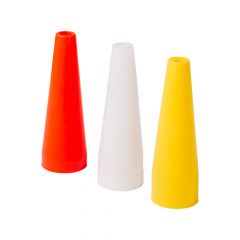 Gele, oranje en witte opzetkegels