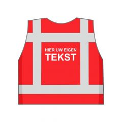 Rood veiligheidshesje eigen tekst achterkant