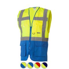 Reflectievest met zakken duo geel/blauw