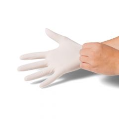 Latex handschoen aan hand