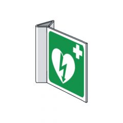 AED-pictogram bordje haaks op de muur